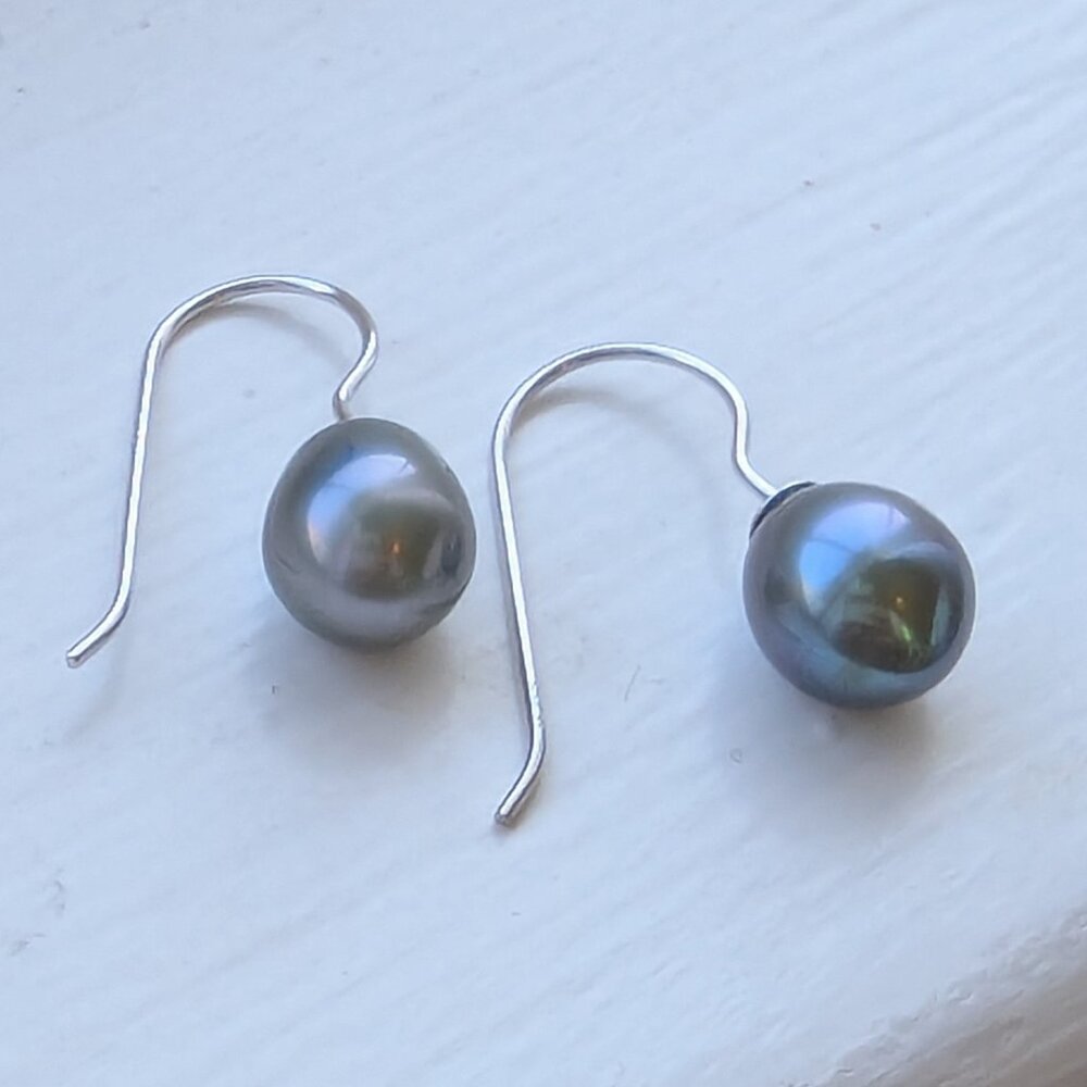 Honora 14K White Gold Peacock Pearl Hook Earrings